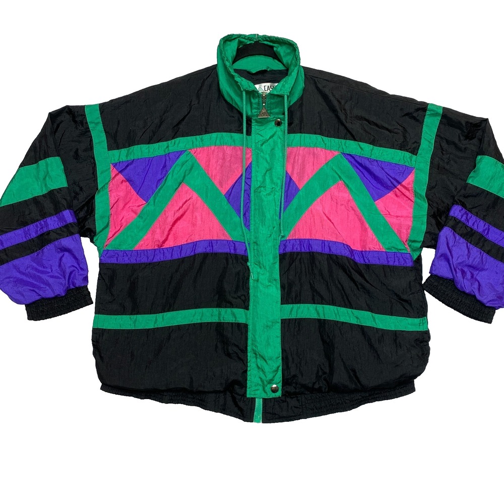 Casual Isle Windbreaker Track Jacket Womens Small Multicolor Geometric 80S